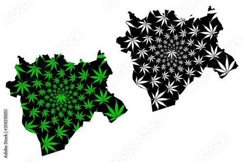 Aktobe Region (Republic of Kazakhstan, Regions of Kazakhstan) map is designed cannabis leaf green and black, Aktobe map made of marijuana (marihuana,THC) foliage.... photo