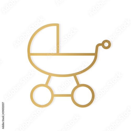 golden baby stroller icon- vector illustration