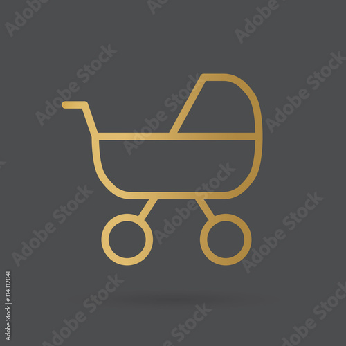golden baby stroller icon- vector illustration