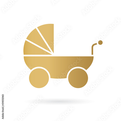 golden baby stroller icon- vector illustration