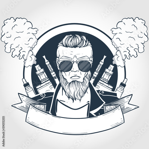 Sketch of hipster with vaporizer cigarette