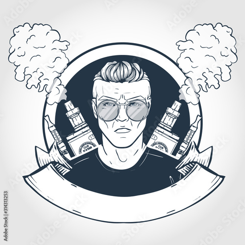 Sketch of hipster with vaporizer cigarette