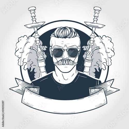 Sketch of hipster with vaporizer cigarette
