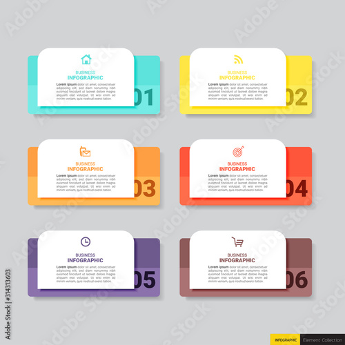 Infographics template 6 steps with rectangle banner.