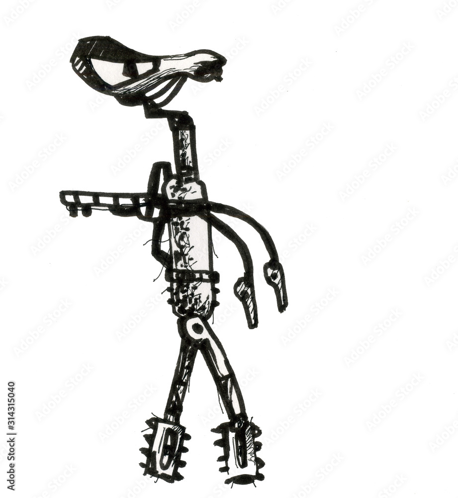 Naklejka premium Robot, vintage toys and character. Ink illustration. 
