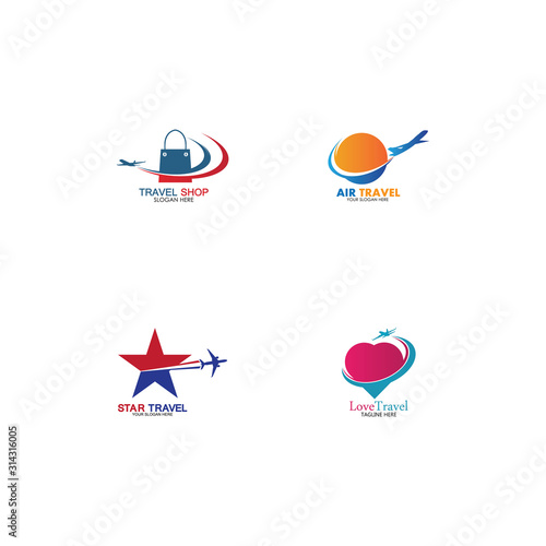 Set of collection travel logo with air plane concept design vector