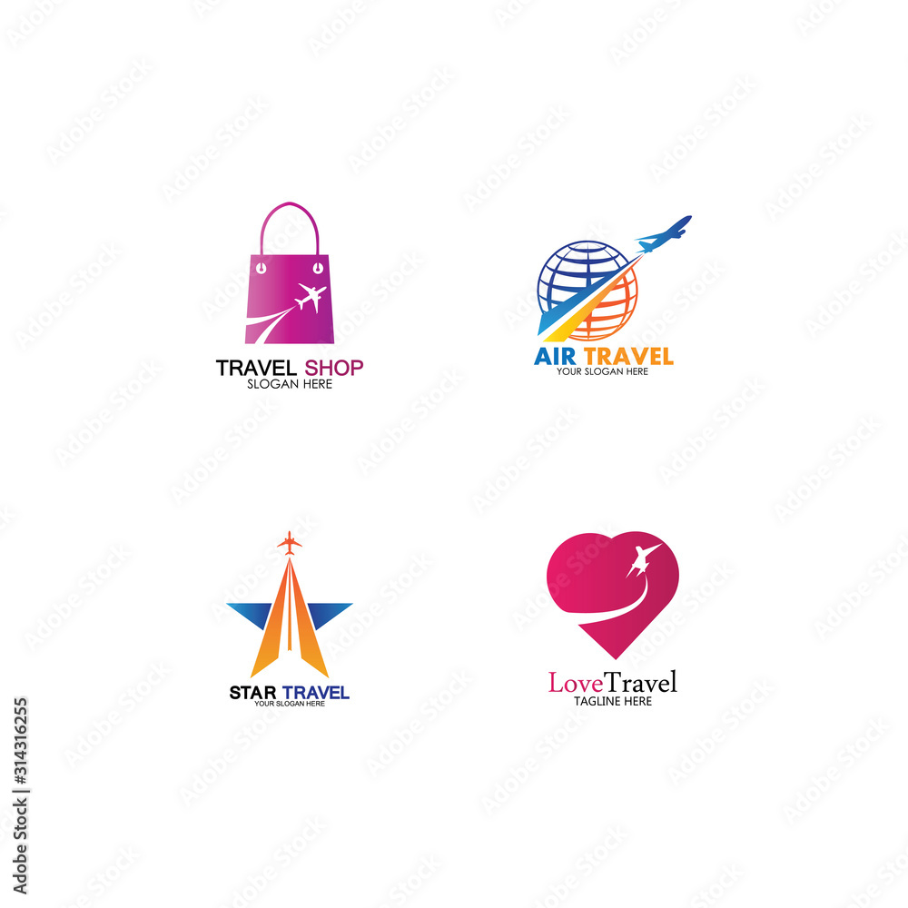 Set of collection travel logo with air plane concept design vector Set of collection travel logo with air plane concept design vector