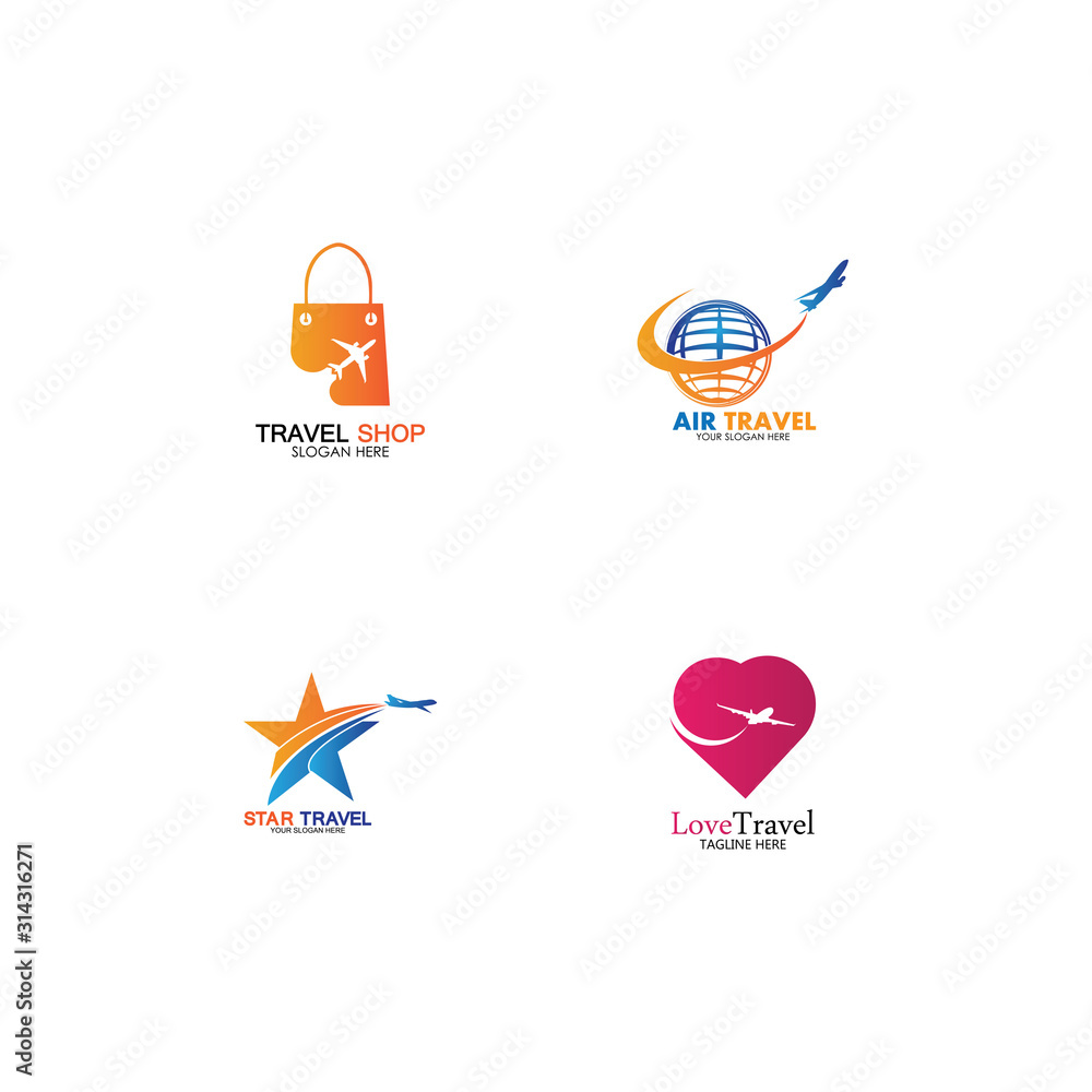 Set of collection travel logo with air plane concept design vector Set of collection travel logo with air plane concept design vector