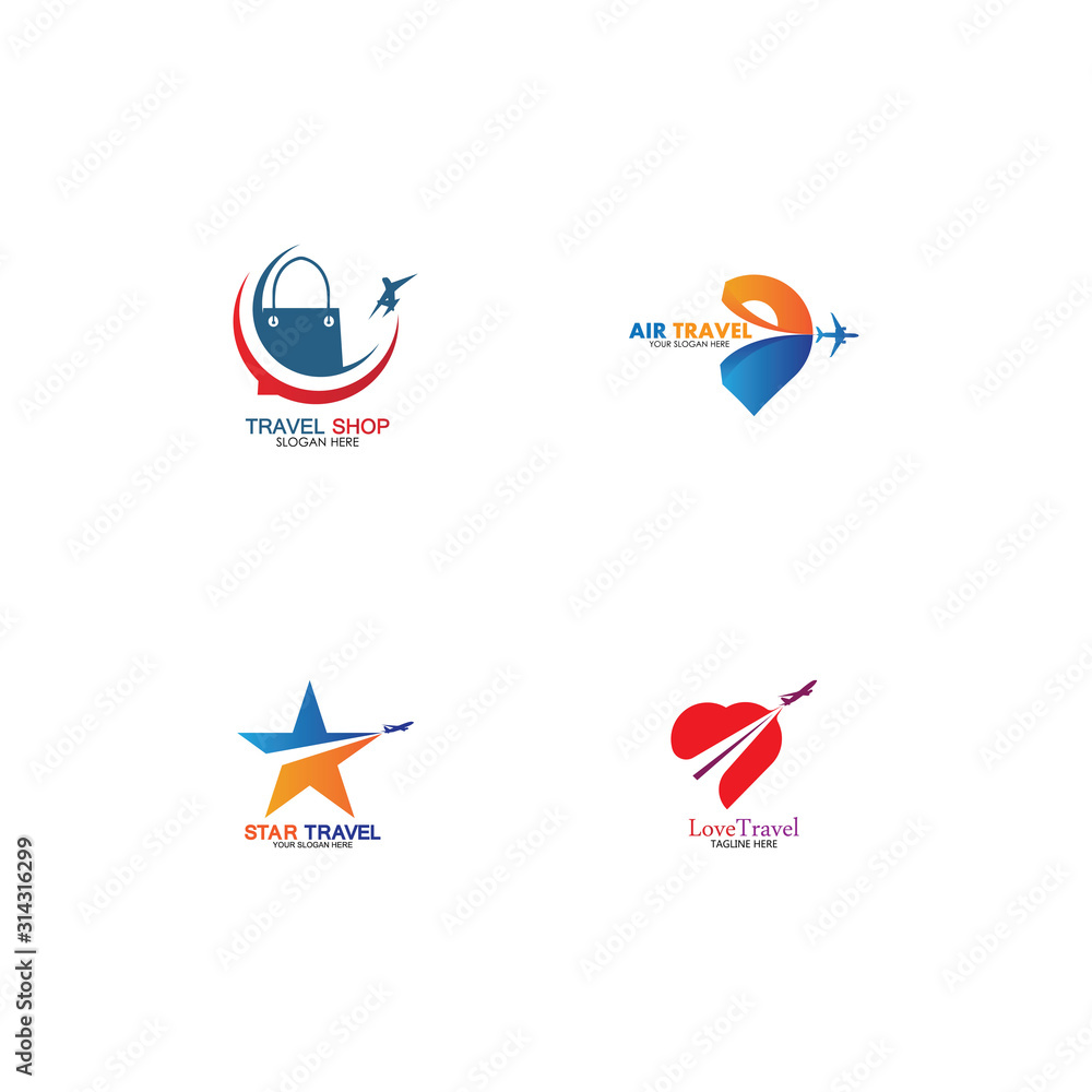 Set of collection travel logo with air plane concept design vector Set of collection travel logo with air plane concept design vector