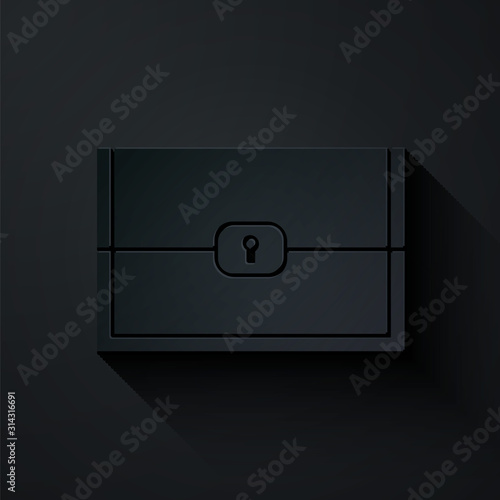 Paper cut Chest for game icon isolated on black background. Paper art style. Vector Illustration