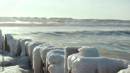 frazil on the sea surface, waves under the snow optical illusion. photo