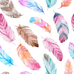 Papier peint photo Plumes aquarelles patrons Plumes aquarelle motif délicat pastel  © lisagerrard99