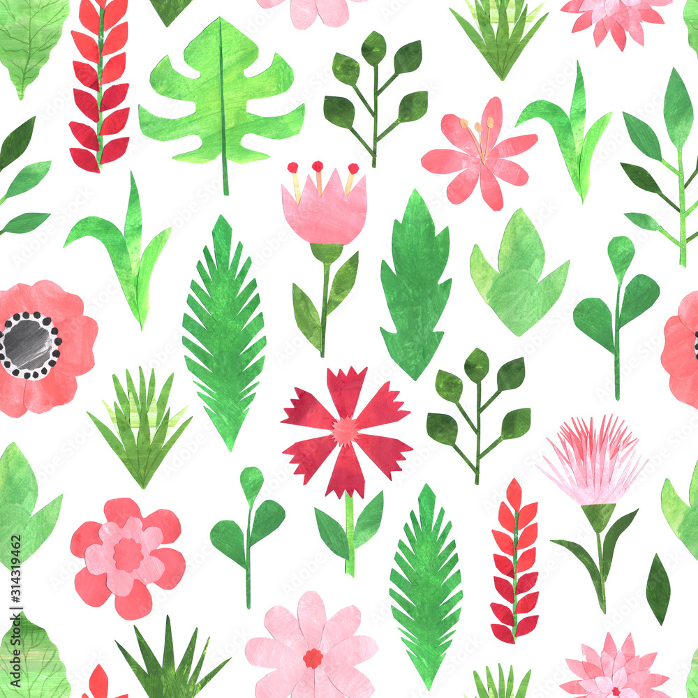 Paper collage floral seamless pattern Paper collage floral seamless pattern