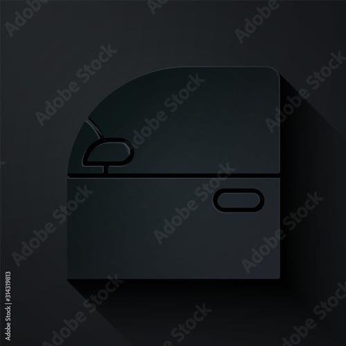Paper cut Car door icon isolated on black background. Paper art style. Vector Illustration