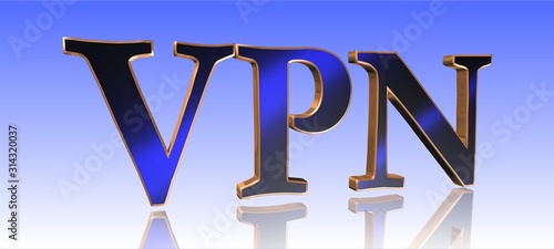 VPN - Virtual Private Network - Metal Word in Blue Background - Concept Keyword Illustration photo