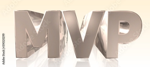 MVP - Minimum Viable Product -  Metal Word in Light Background - Concept Keyword Illustration - 3D rendering