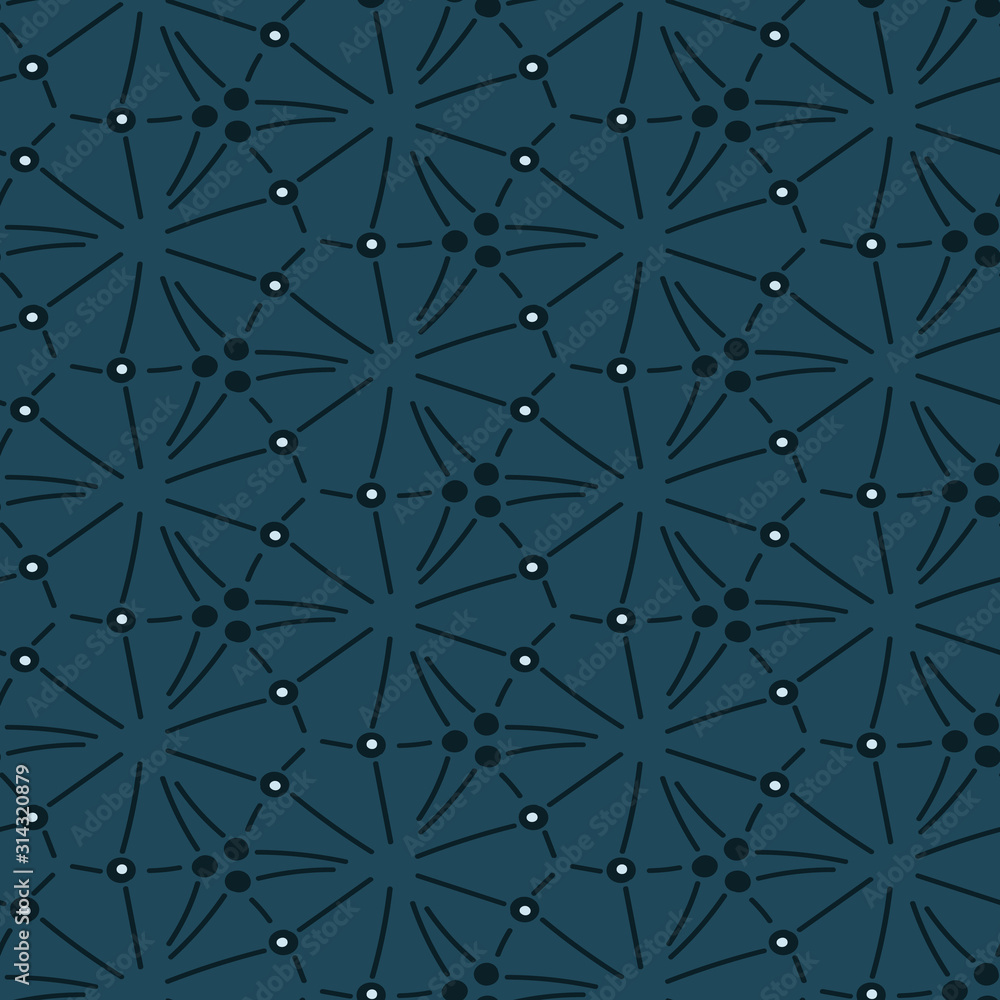 A seamless vector pattern with lines and dots forming hexagonal shapes. Surface print design. A seamless vector pattern with lines and dots forming hexagonal shapes. Surface print design.