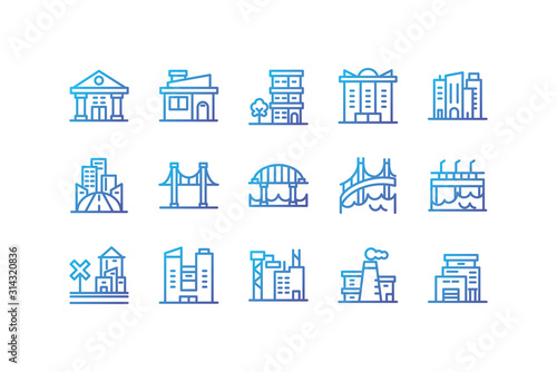 Isolated city buildings icon set vector design