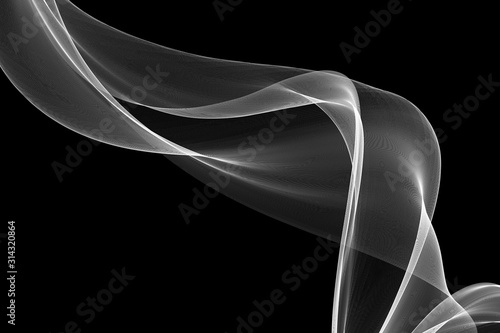 Abstract white waves isolated on black background. Design element photo