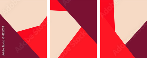 Plakat czerwony abstrakcyjny zestaw minimalistyczny, nordycki skandynawski design, geometryczne kształty triamgle