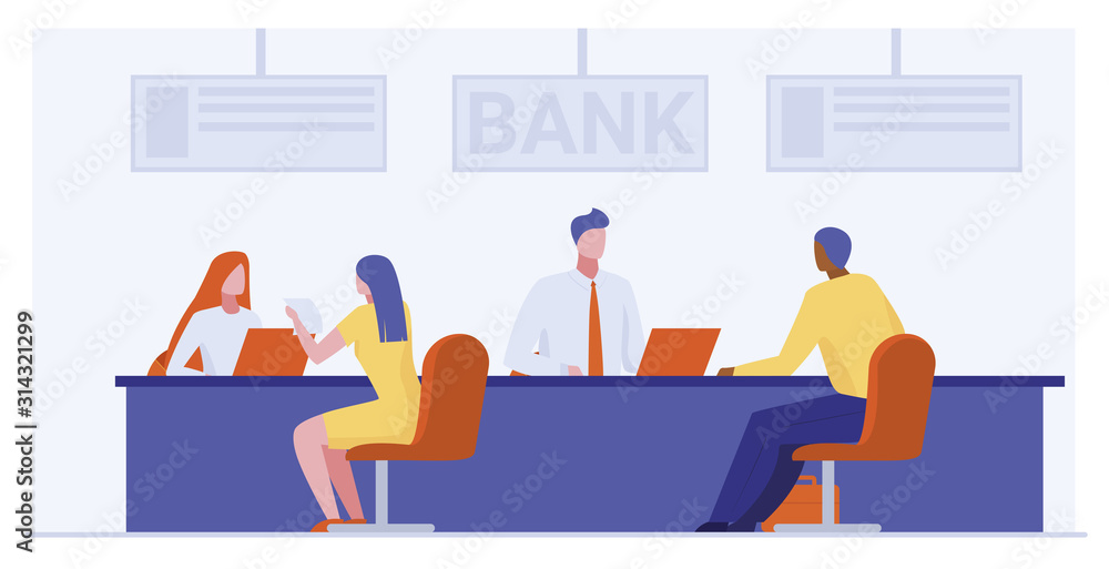 Bank workers providing service to clients Bank workers providing service to clients
