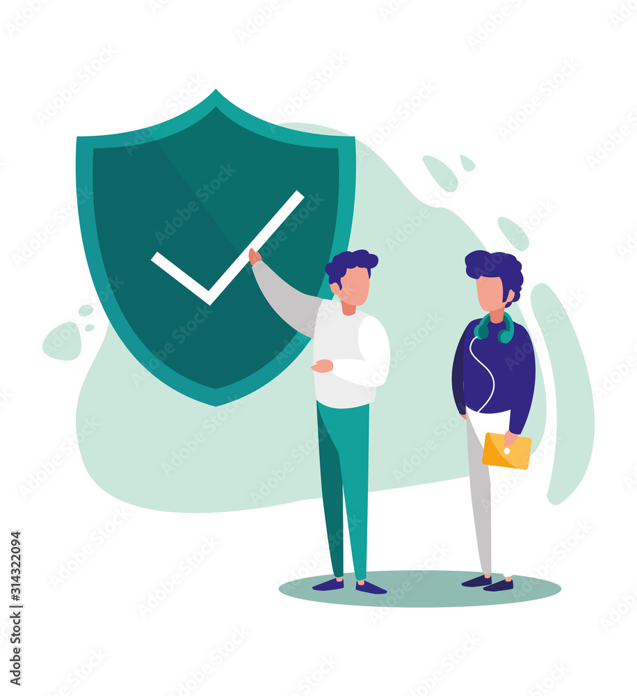 Fototapeta premium Men and shield check mark vector design
