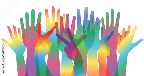 world day of cultural diversity concept banner or poster with many colorful human hands, stock vector illustration