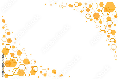 Honeycomb honey bee pattern Vector cell mosaic background, orange hexagons geometric vector illustration