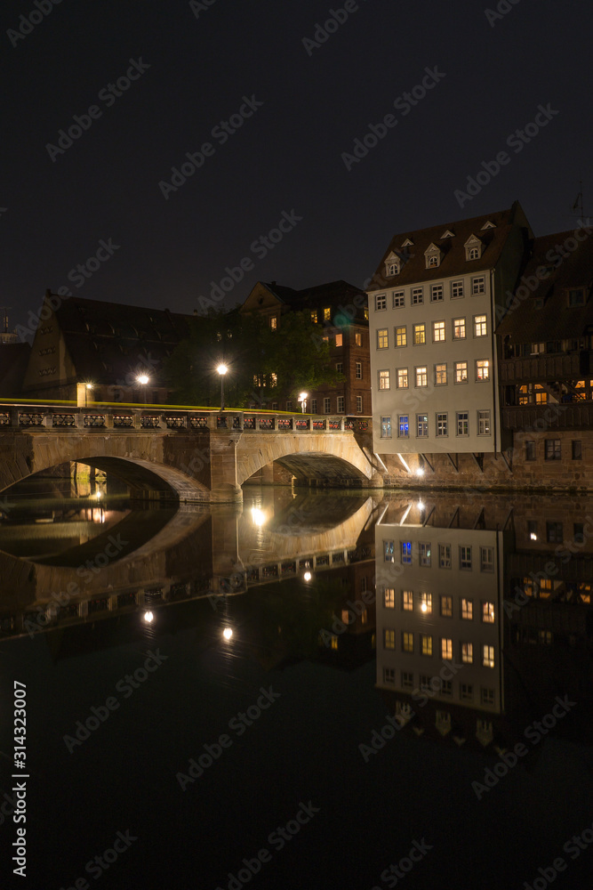 view of bridge in Nuremberg at night view of bridge in Nuremberg at night