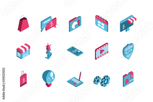 Isolated digital marketing icon set vector design
