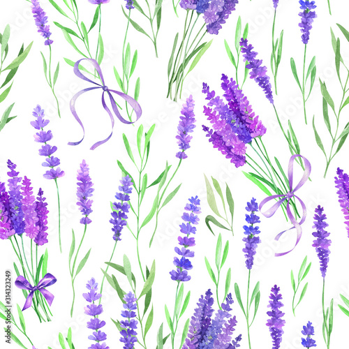 Watercolor seamless pattern with lavender.