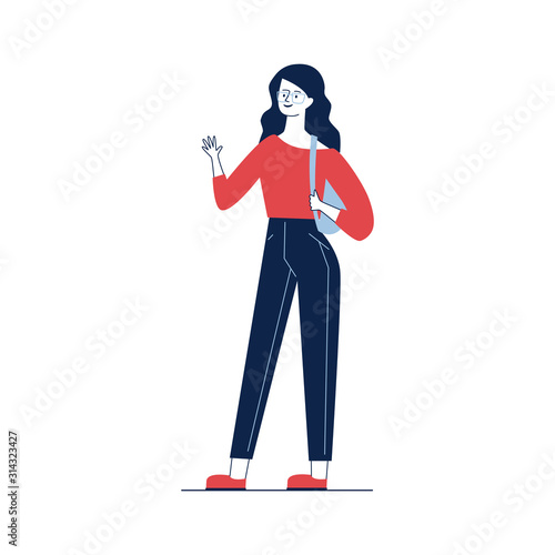 Cartoon woman waving hello