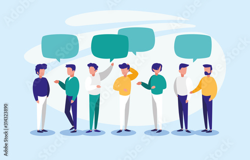 Men with communication bubbles vector design