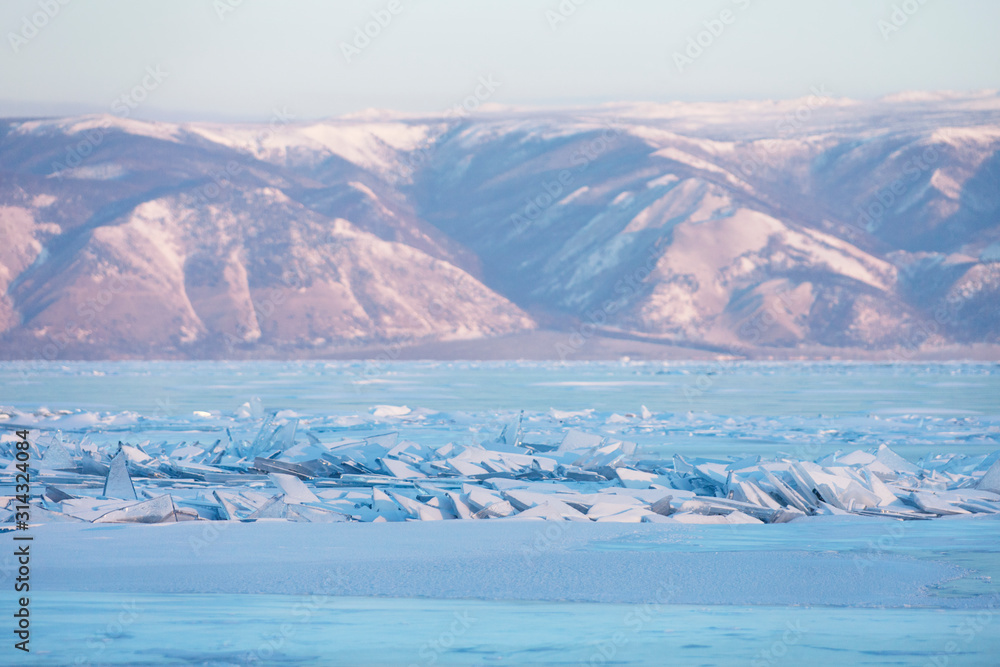Lake Baikal near Olkhon island. Winter landscape