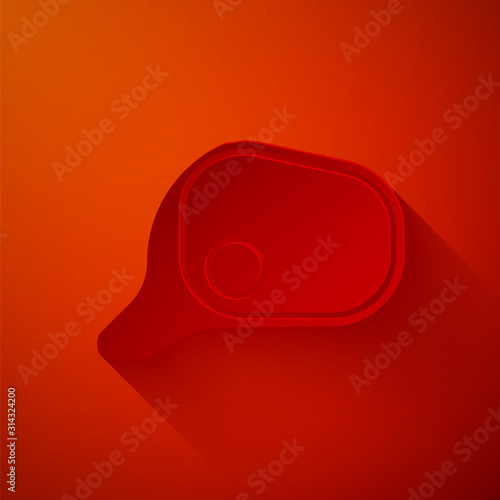 Paper cut Car mirror icon isolated on red background. Paper art style. Vector Illustration
