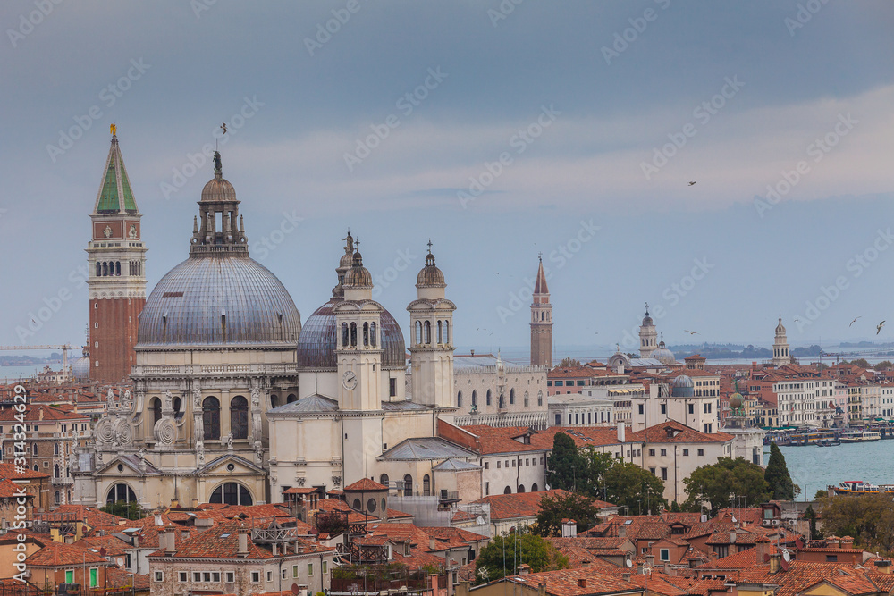 Aerial view of venetian bell towers, Venice, Italy