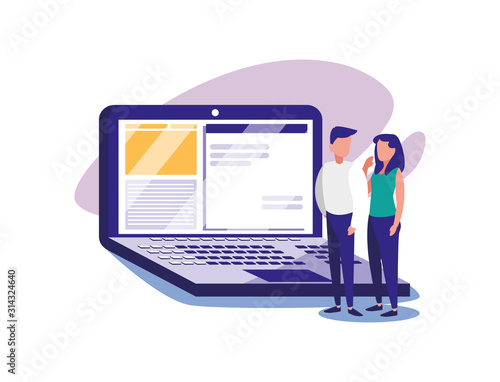 Woman and man with laptop vector design