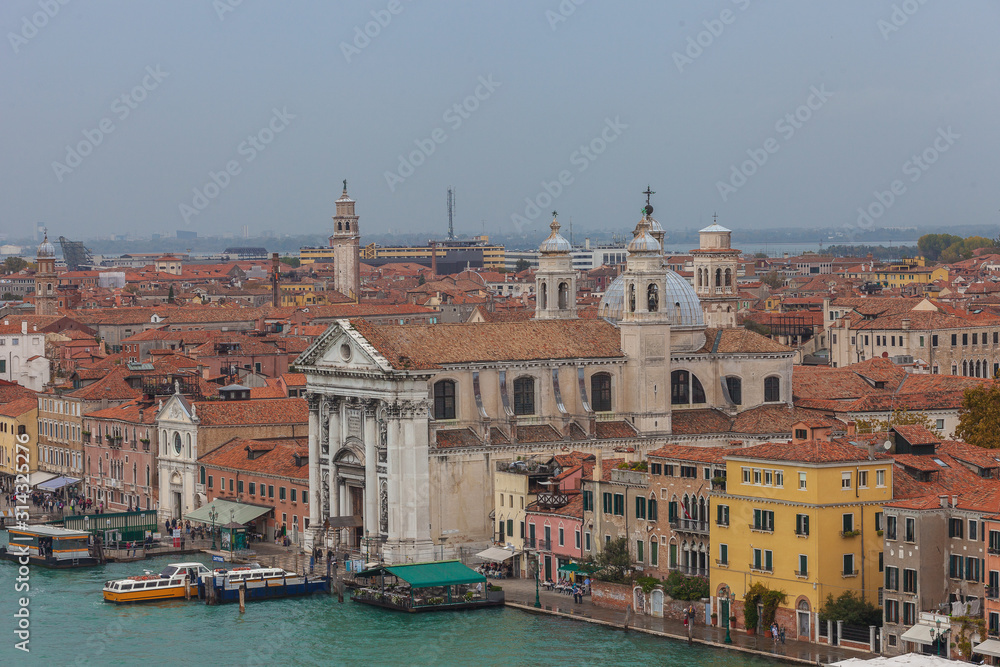 Aerial view of Santa Maria del Rosario church, Venice, Italy