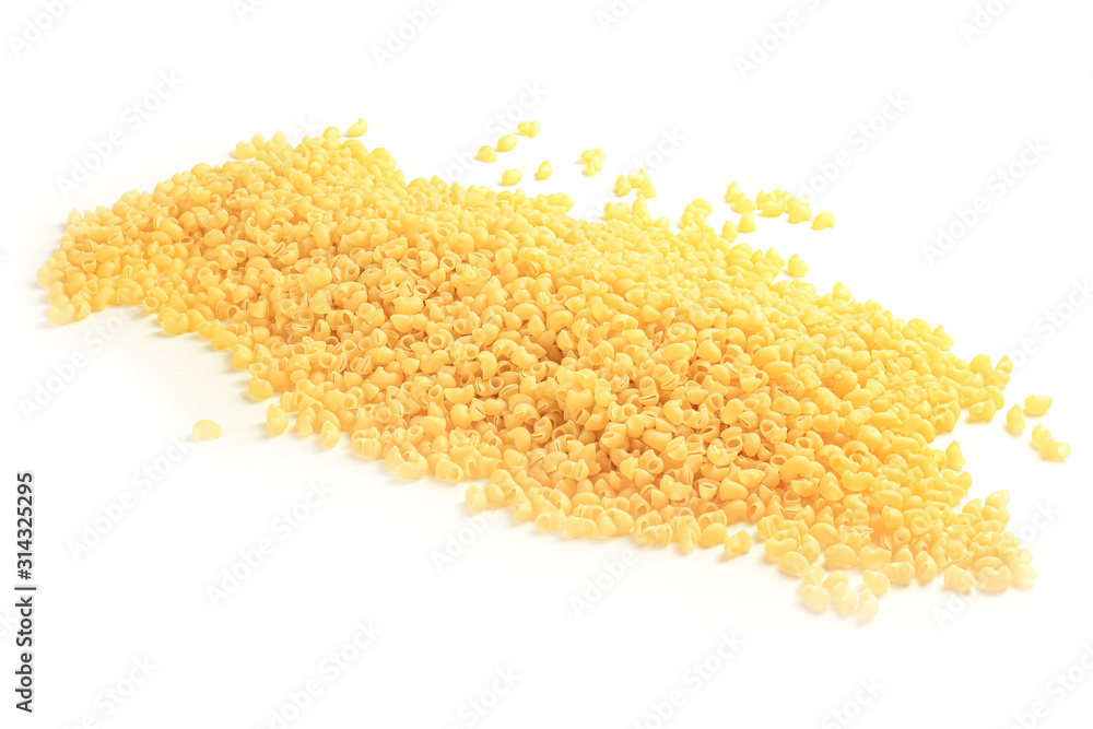 Curved raw pasta on a white isolated background Curved raw pasta on a white isolated background