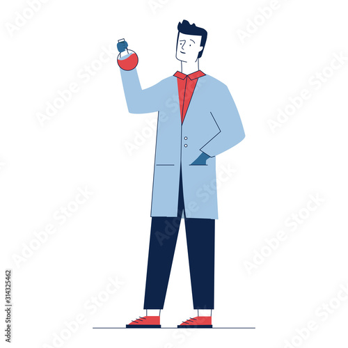 Lab assistant holding chemical flask