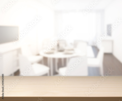 Table Top And Blur Dining Room Of Background