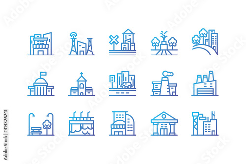 Isolated city buildings icon set vector design