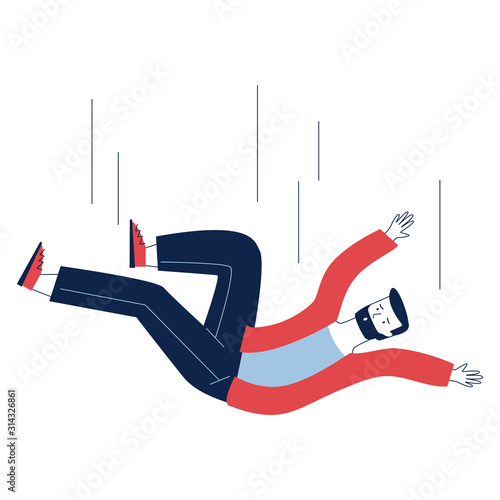 Scared man falling down