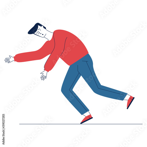 Scared clumsy man stumbling