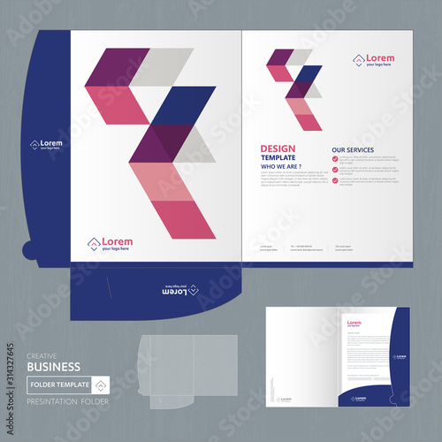 Corporate Business Design Folder Template for digital technology company. Element of stationery, people community friends presentation business, working promotion, Blue, Red, 