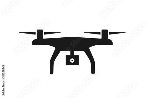 Flying drone with action camera icon vector