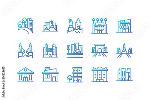 Isolated city buildings icon set vector design