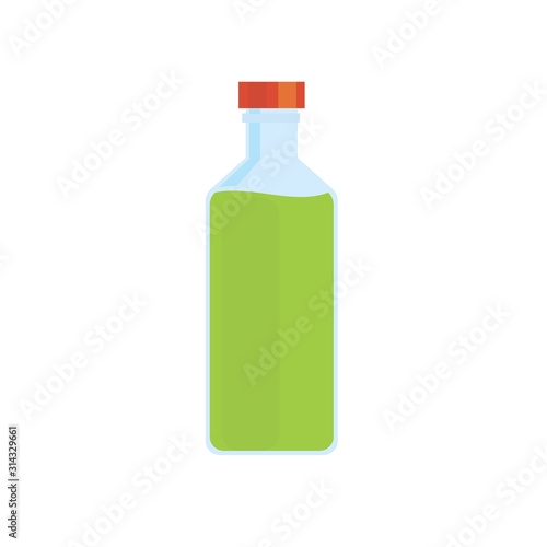 Flask or bottle with a liquid. On a white background. Isolated. Vector flat design illustration.