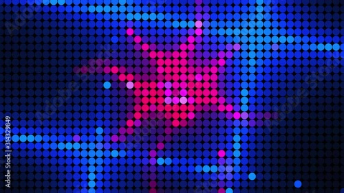 Computer generated bright display of running dottes lights. 3D rendering of led background for disco photo