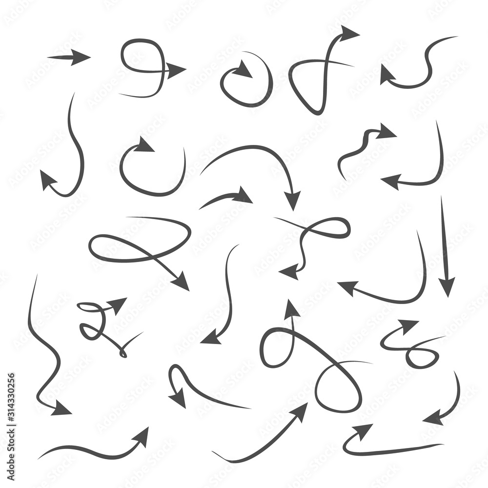 Arrows set vector illustration. Hand drawn abstract arrows. Arrows set vector illustration. Hand drawn abstract arrows.